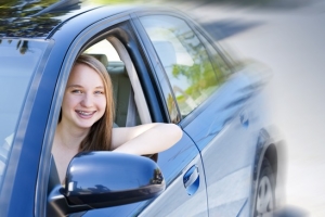 Teenage girl learning to drive